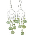 14016: Silver Beaded green moonstone chandelier earrings