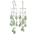 14018: Silver Beaded green prehnite chandelier earrings