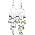 14020: Silver Beaded green,purple prehnite chandelier earrings