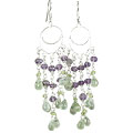 14021: Silver Beaded green,purple prehnite chandelier earrings