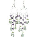 14022: Silver Beaded green,purple prehnite chandelier earrings