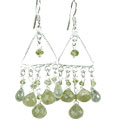 14023: Silver Beaded green prehnite chandelier earrings
