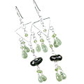 14027: Silver Beaded brown,green prehnite chandelier earrings