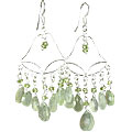 14028: Silver Beaded green prehnite chandelier earrings