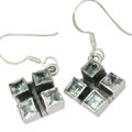 9327: Silver Setting Blue blue topaz  art-deco earrings