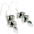 9363: Silver Setting Blue blue topaz  flower earrings