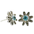 9374: Silver Setting Blue blue topaz  flower earrings