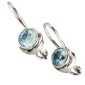 9377: Silver Setting blue blue topaz  danglers earrings