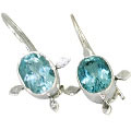 9394: Silver Setting blue blue topaz  danglers earrings