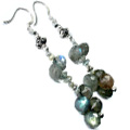 9568: Silver Beaded Grey, Blue labradorite  danglers earrings