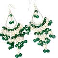 9634: White, Green aventurine  chandelier earrings