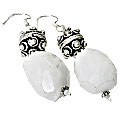 9713: White snow quartz  tumbled earrings