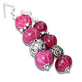 9714: Beaded Pink quartz  danglers earrings