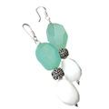 9724: Silver Beaded White,multi,green chalcedony earrings