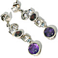 9733: Silver Setting Purple, multi-color multi-stone earrings
