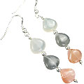 9748: Beaded White, Peach, Gray moonstone  danglers earrings