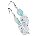 9780: Beaded blue,white crystal danglers earrings