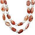 11169: Silver Setting Rust, White sunstone  multistrand necklaces