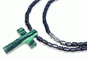 Design 11212: black,green hematite christian, cross, mens necklaces