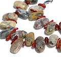 Design 11395: red,white,multi-color coral choker, chunky, tumbled necklaces