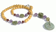 11517: Beaded multi,yellow multi-stone  chunky necklaces