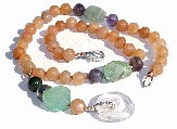11670: Beaded multi,orange,green multi-stone tribal necklaces