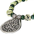 Design 11755: green chrysoprase chunky, ethnic, medallion, pendant necklaces