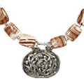 11757: Silver Beaded brown jasper  medallion necklaces