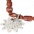 11759: Bali Silver Beaded brown,orange sunstone necklaces