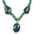12353: Bali Silver Beaded green jasper  tumbled necklaces
