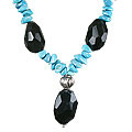 12355: black,blue turquoise  chipped necklaces