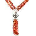 12371: Bali Silver Beaded orange carnelian  multistrand necklaces