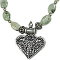 12645: Bali Silver Beaded green prehnite  pendant necklaces