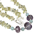 Design 12716: blue,purple,yellow lemon quartz chipped necklaces