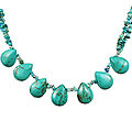 12730: Beaded green turquoise  chipped necklaces