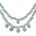 Design 12735: blue aquamarine chipped, multistrand necklaces