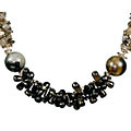 Design 12739: black,brown smoky quartz chipped necklaces