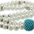 13262: Silver Beaded blue,white pearl  classic necklaces
