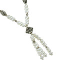 13288: Silver Beaded green,white pearl classic necklaces