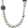 13297: Silver Beaded blue,white pearl adjustable necklaces
