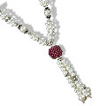 13323: Silver Beaded red,white pearl  adjustable necklaces