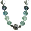 14078: Silver Setting green,multi-color fluorite classic necklaces