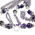14108: Silver Beaded purple amethyst  mother's day necklaces