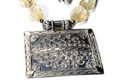9510: Bali Silver Beaded Yellow lemon quartz  art-deco necklaces
