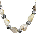 9690: Beaded brown, Beige rutilated  tumbled necklaces
