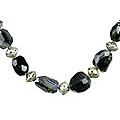 9698: Beaded black onyx chunky necklaces