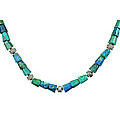 9775: Silver Beaded green azurite malachite ethnic necklaces