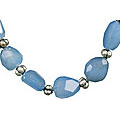 9781: Beaded blue chalcedony chunky necklaces