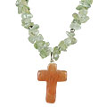 Design 9835: green,orange prehnite chipped, christian, cross, pendant necklaces