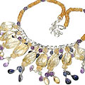 Design 9851: purple,yellow multi-stone choker necklaces